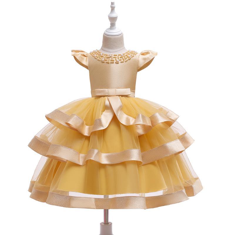 

Scoop Neck Tulle Flower Girl Dresses Cap Sleeve Multi-layer Long First Communion Dresses For Girls Beaded Girls Pageant Gown, Pink