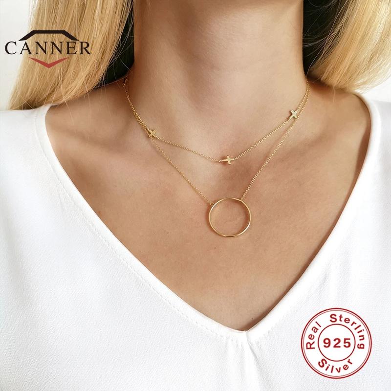 

CANNER Fashion Stacked Glossy Small Cross Necklace For Women 925 Sterling Silver Exquisite Chain Necklaces Fine Jewelry Collares