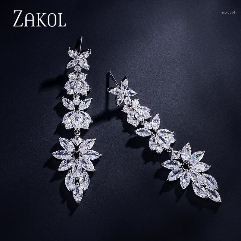 

Dangle & Chandelier ZAKOL Fashion Marquise Cut Cubic Zirconia Long Leaf Drop Earrings For Women Bridal Wedding Anniversary Jewelry FSEP22191
