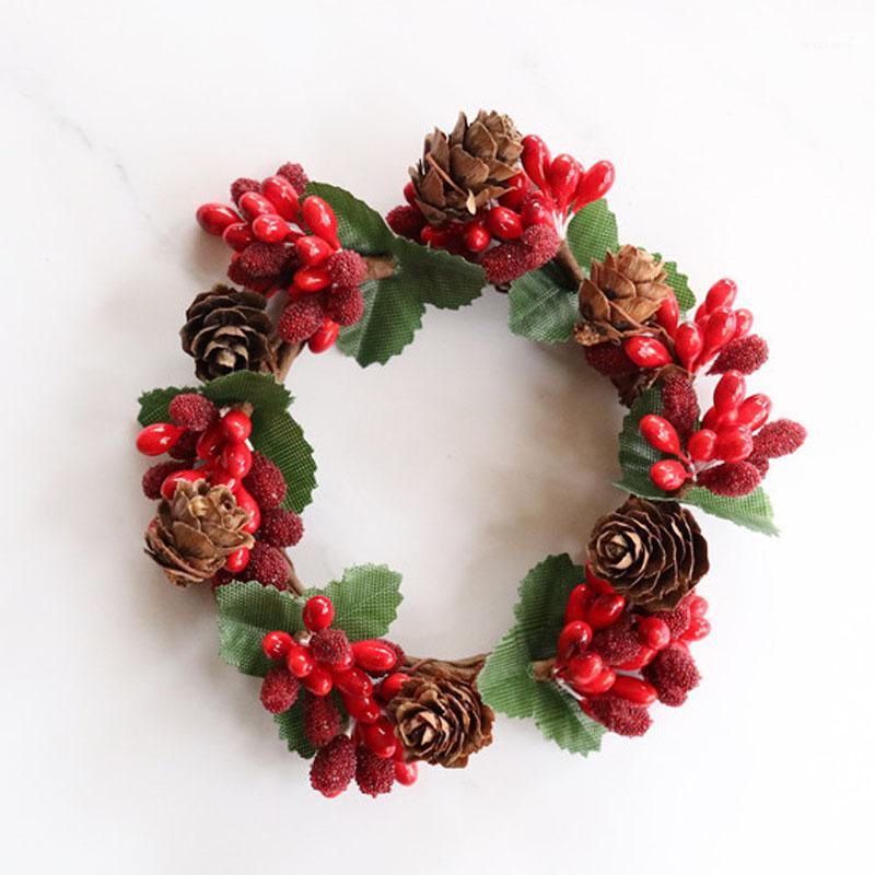 

2021 New Year Christmas Wreath Decoration Artificial Green Plants Red Berry Creative Home Wax Table Decoration1