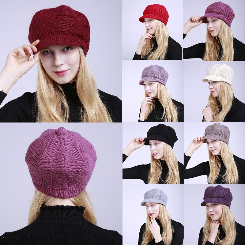 

Berets Women Winter Beret Crochet Pure Color Hat Cap Peaked Visor Brim Slouchy Ladies Knitted Octagonal Hats Elegant Beanie, Black