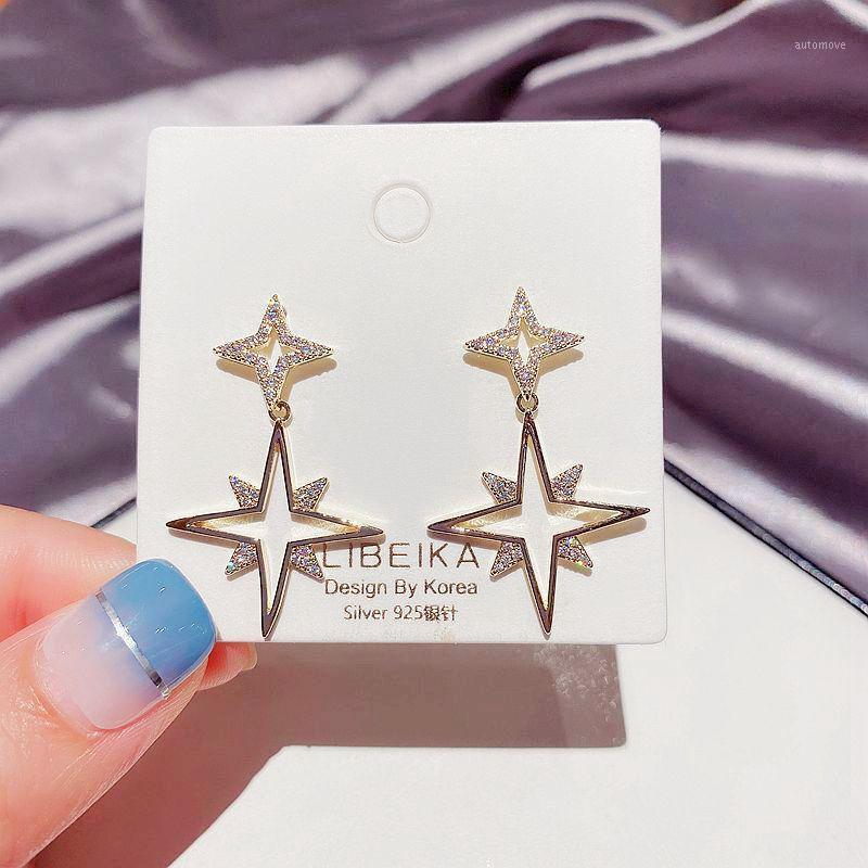 

MIGGA 2020 Trendy Star Earrings Jewelry Gold Color Micro Paved Cubic Zirconia Dangle Earrings for Women1
