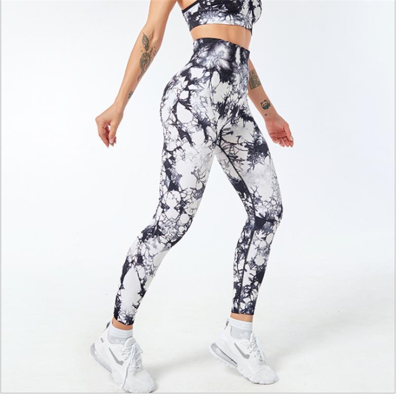 

New tie-dye seamless yoga pants, peach buttocks, nine-point sports pants, breathable and quick-drying yoga clothesDS731, Black pants