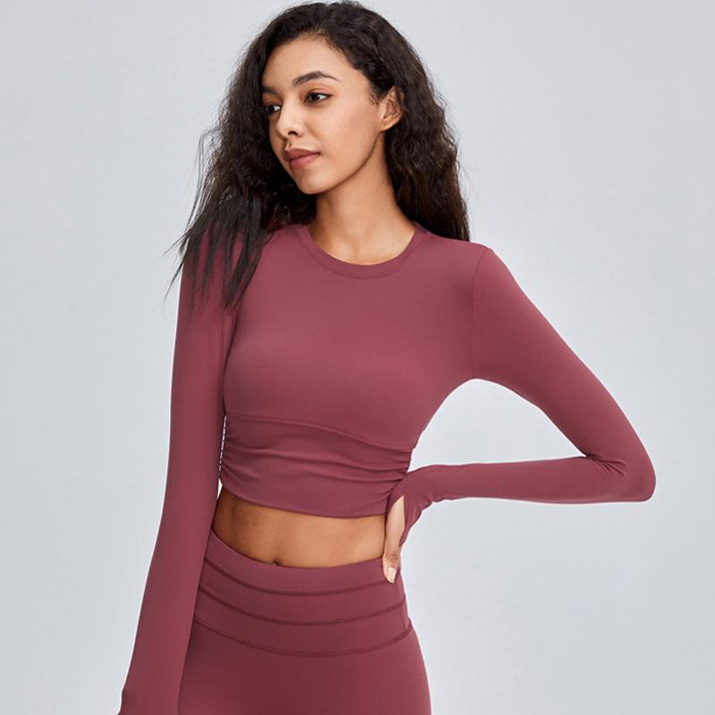 

Heyyoga Women Naked Feel Yoga Gym Crop Top Pullover with Thumb Hole Slim Fit Workout Exercise Fitness Long Sleeved Crop Shirts, Coral pink