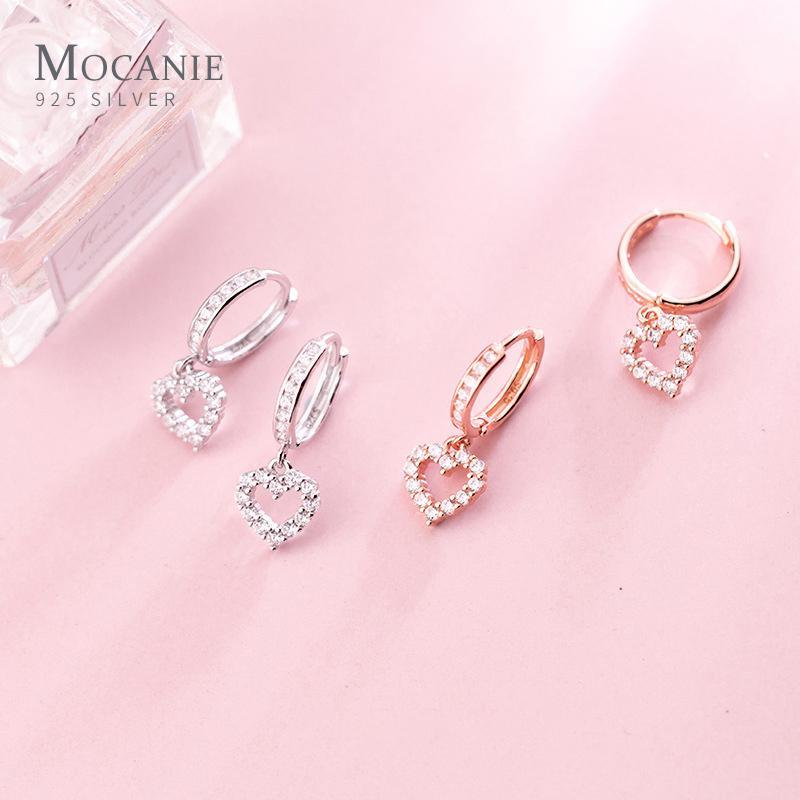 

Mocanie Real 925 Sterling Silver Shining Zircon Romantic Love Hearts Classic Hoop Earring for Women Fine Jewelry Girlfriend Gift1