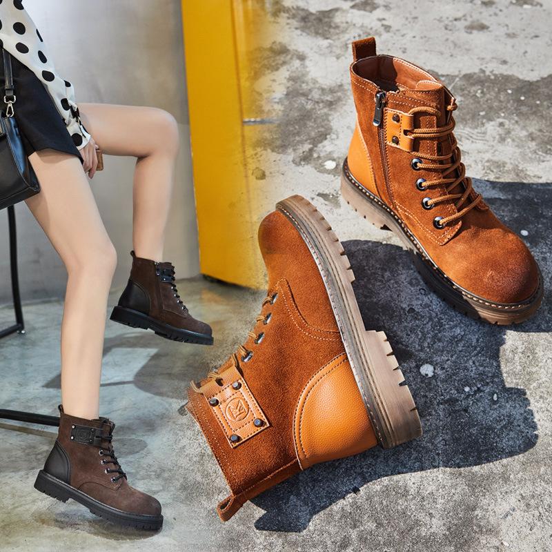 

Ankle Round Toe Low Women Boots Solid Fashion Punk Motorcycle Boots Concise Lace Up Shoes, Black