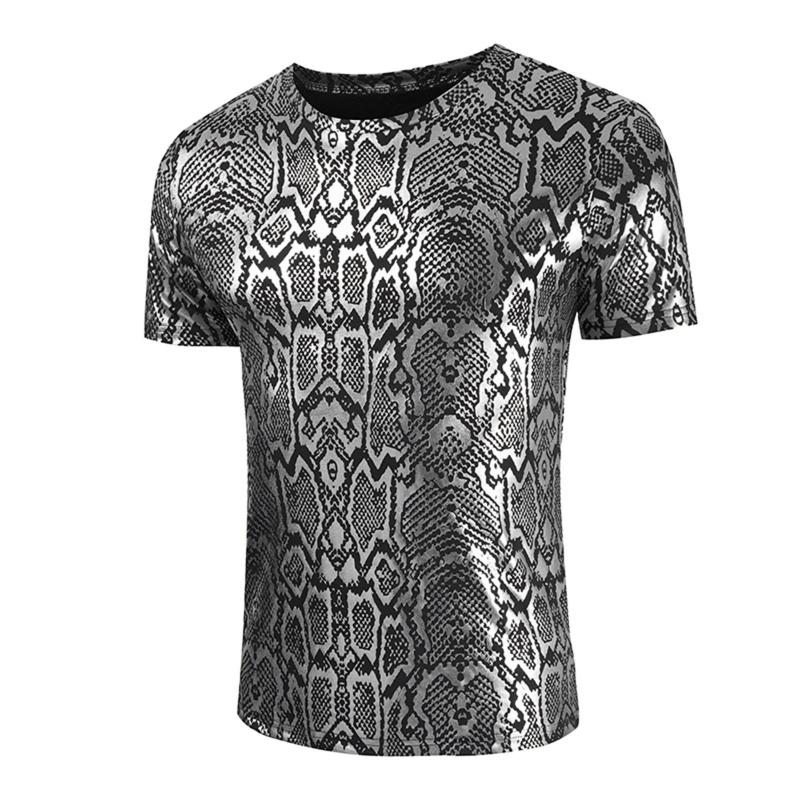 

Men's T-Shirts Shiny Silver Metallic Nightclub Wear T Shirt Men 2022 Snake Pattern Stage Prom Shirts Mens Slim Fit Oneck T-shirt Homm, White;black