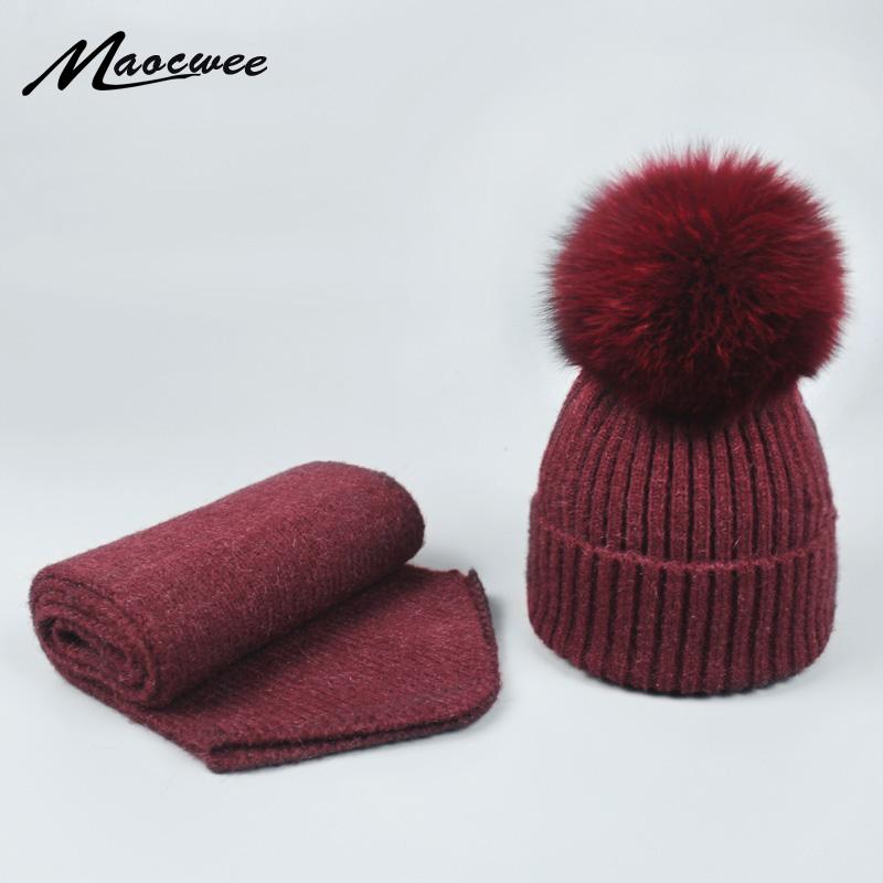 

Women's Winter Scarf Hat Sets Skullies Thick Warm Fur Pom pom Hat and Scarf Knitted Beanies Ski gorro Adult and Child Caps, Scarf light gray