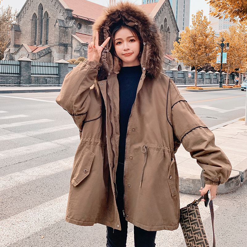 

2021 New Winter of Women Quilted Jacket New Korean Fashion Released Imitate Pie-lined Rabbit Skin Overcome with Hood Leather Neck 8h Fk60, Brown