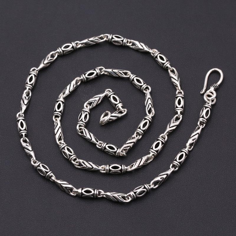 

FNJ 4mm Punk Link Chain Necklaces 925 Silver 45cm to 60cm Fashion Original S925 Thai Silver Men Necklace Jewelry