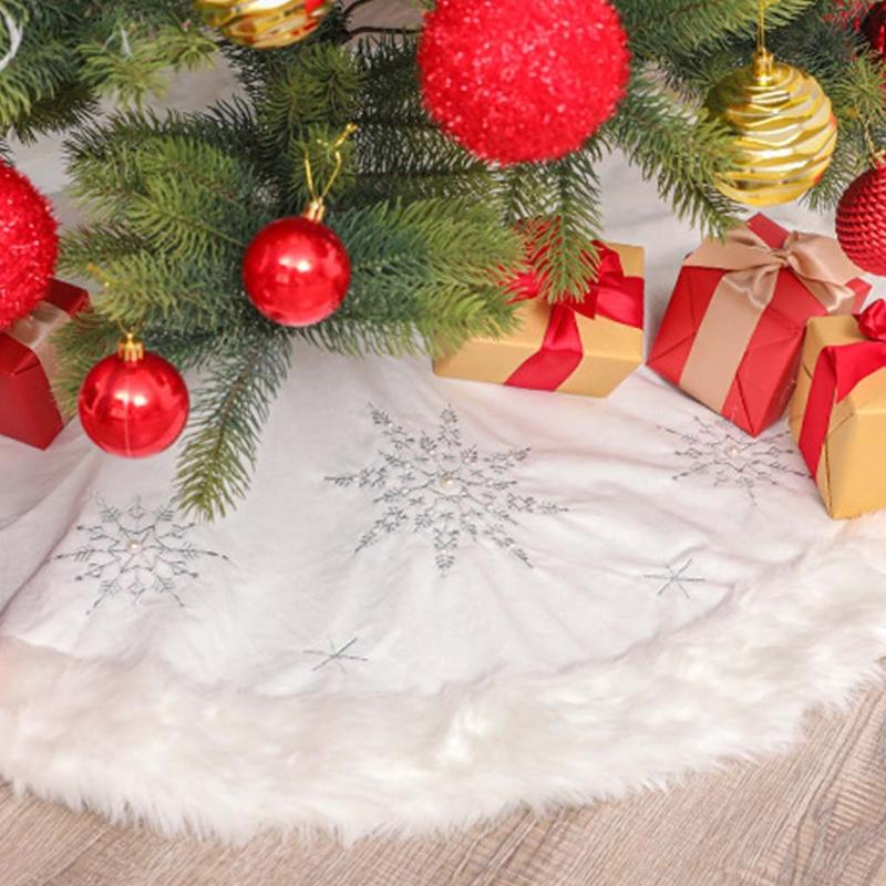 

120cm Snowflake White Christmas Tree Skirt Decorations Round Carpet Floor Mat Xmas New Year Party Decor