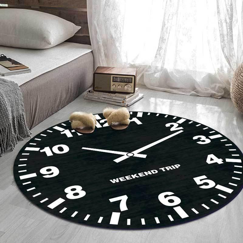 

Modern Carpet for Living Room Personality Black and White Clock Shape Design Round Carpet Kids Bedroom Floor Mat Alfombra1