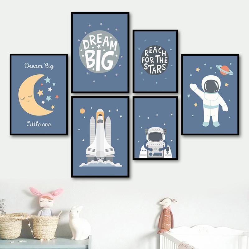 

Astronaut Dream Moon Rocket Spaceship Wall Art Canvas Painting Nordic Posters And Prints Wall Pictures Baby Kids Room Boy Decor1