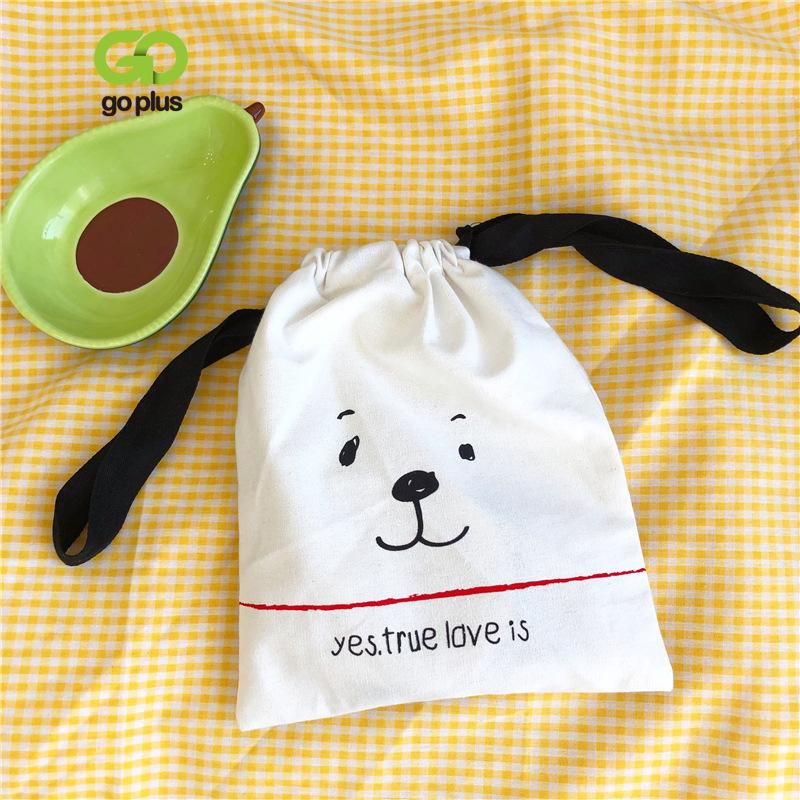 

GOPLUS Korea Cartoon Dog Canvas String Bags Cute Home Storage Bag Girls Cosmetic Case Travel Wash Holder Bags Make up 2020