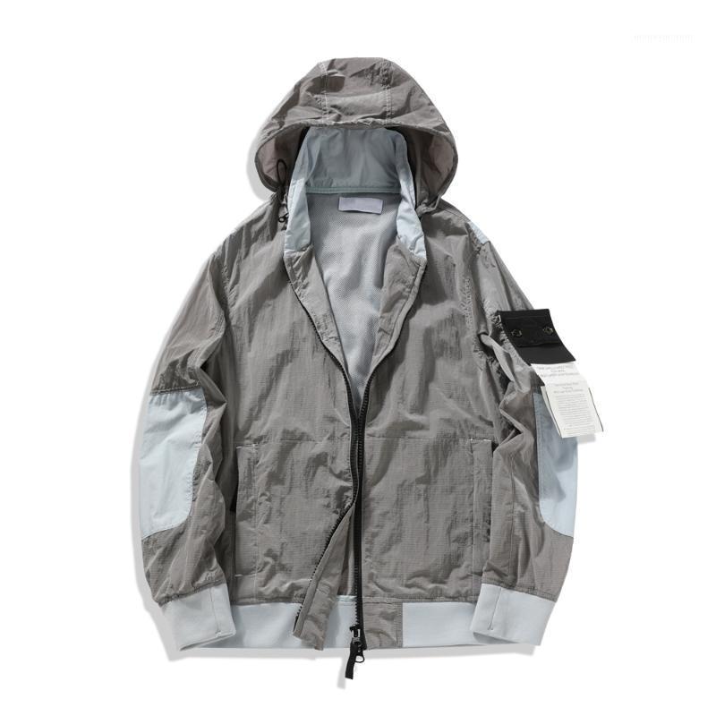 

20 Spring/Summer Thin Metal Nylon Hood Men's Jacket Hidden Cap Special Reflective Fabric Mosaic Coat1, Black
