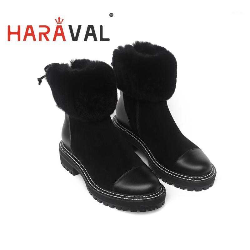 

HARAVAL Women Winter Snow Boots With Fur Ankle Shoes Black Waterproof Slip Cold Zipper Flat Fashion Warm Footwear For Lady E151L1