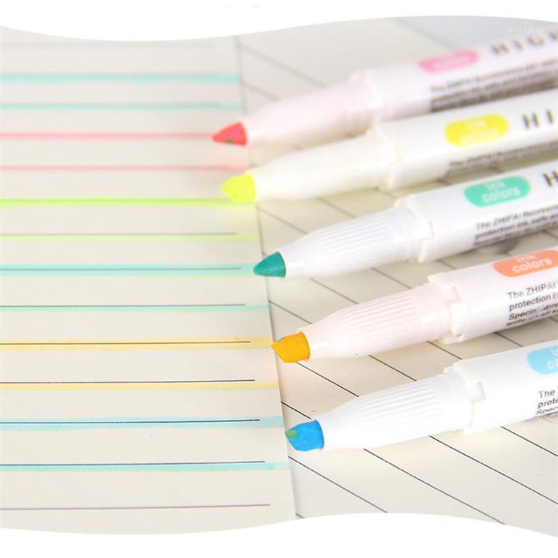

5 Colors Dual Tip Highlighter Pens Broad Chisel and Fine Tips Marker Pen for for School Students Office Home Supplies1