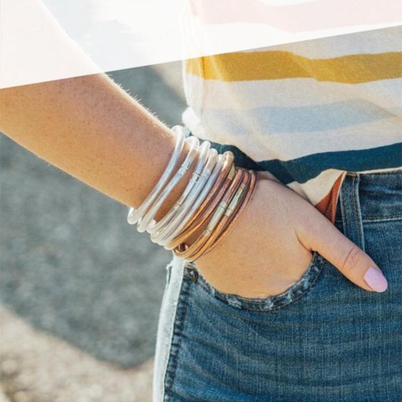 

STRATHSPEY gold glitter jelly bangle light weight plastic bangles silicone christmas bracelet lining jewelry 1set/5pcs1