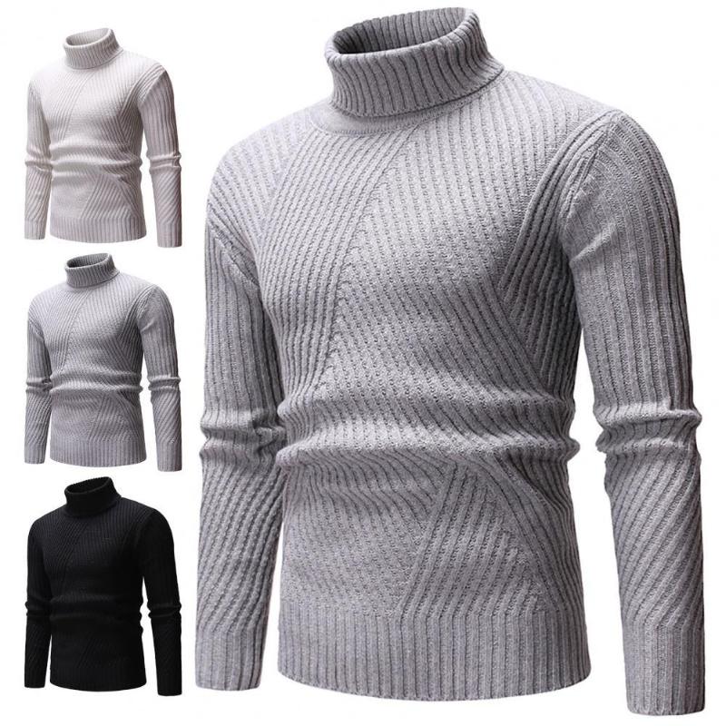 

Men's Sweaters Ribbed Long Sleeve Simple Knitted Sweater Turtleneck Solid Color Men Knitwear For Autumn Winter, White;black
