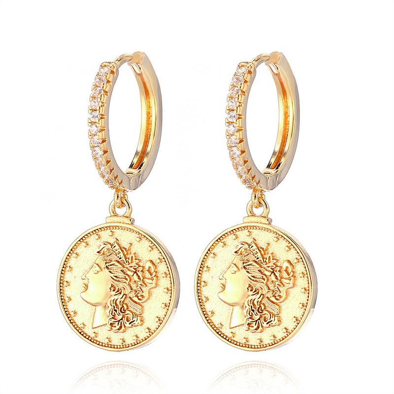 

Trendy cubic zirconia Gold Coin Earrings Classic Temperament Women's Jewelry Earrings For Women New Jewelry 2020 kolczyki monety