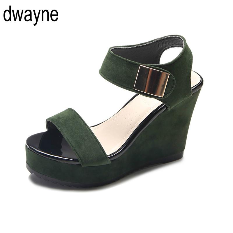 

Summer Platform Sandals Women Peep Toe High Wedges Heel Ankle Buckles Sandalia Espadrilles Female Sandals Shoes 988, Green