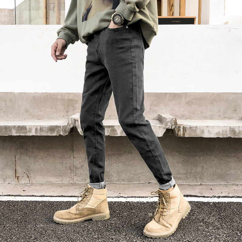 

Men's Spring 2021 and Winter New Skinny Elastic Denies Pants Clothing 2P9Q, Black