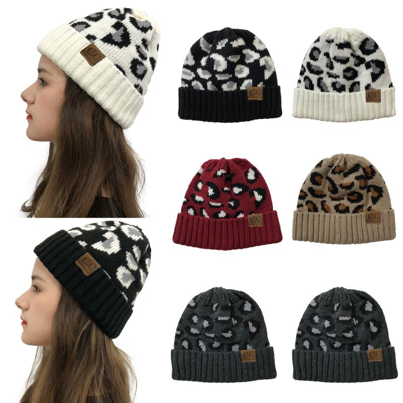 

Beanie/Skull Caps Knitted Leopard Beanie Winter Hat Fashion Adult Fall Thick Warm Bonnet Skullies Soft With Tag, White
