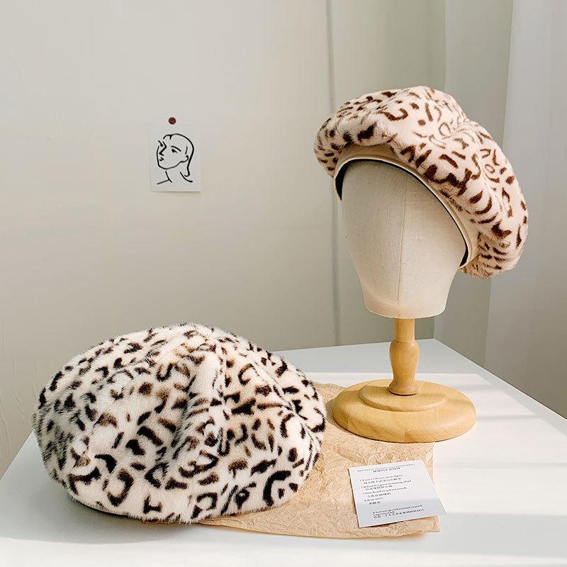 

USPOP New Berets Women Leopard Beret Thick Warm Winter Hats Vintage Octagonal Hats, Beige