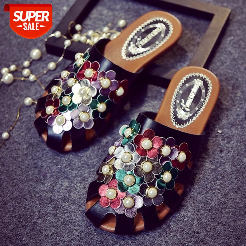 

Woman Slippers Luxury Pearl Hollow Flat Slippers for Women PU Leather Casual Shoes Woman Outdoor Indoor Soft Shoes #eM4P, Beige