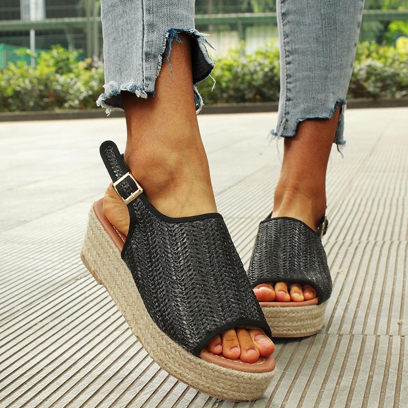 

Summer Women Sandals Fashion Female Beach Shoes Wedge Heels Shoes Comfortable Platform, Black