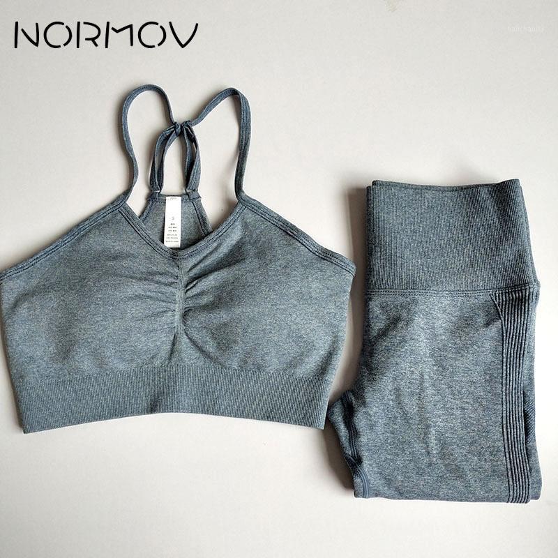 

NORMOV Newest Yoga Set 2 Piece Sports Suit Female Workout Clothes Push Up Sports Bra+High Waist Gym Leggings Seamless Sets1, Yellow