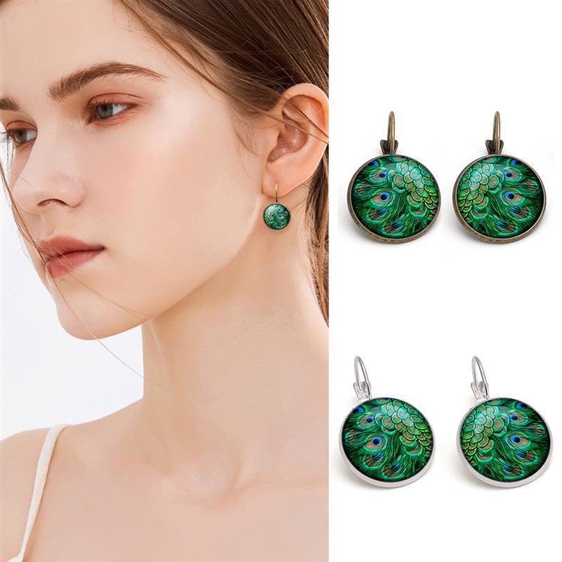 

Stud 1 Pair Peacock Decor Hoop Earrings Retro Round Drop Vintage Dangle For Women Girls Jewelry Accessories