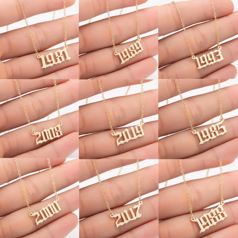 

Fashion Personality Stainless Steel Year Birthday Number Necklaces for Women Creative Birthday Gift from 1980 to 2020