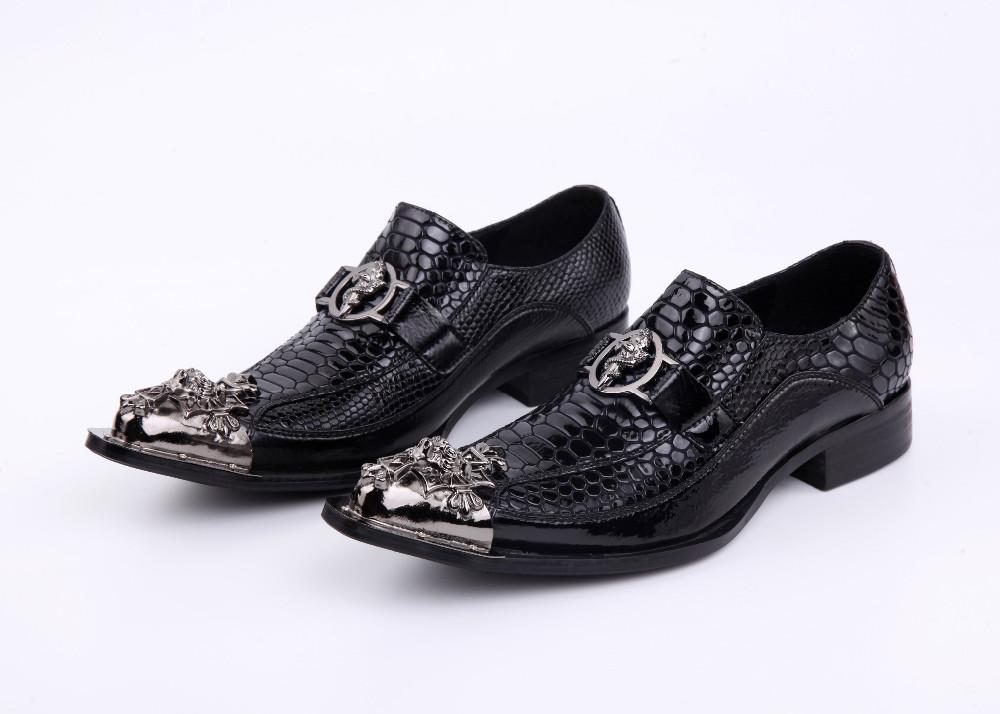 

Plus Size 38-46 Mens Dress Wedding Shoes for men Genuine leather Metal pointed toe Flats Slip on Loafers Handmade Oxfords Spring, Black