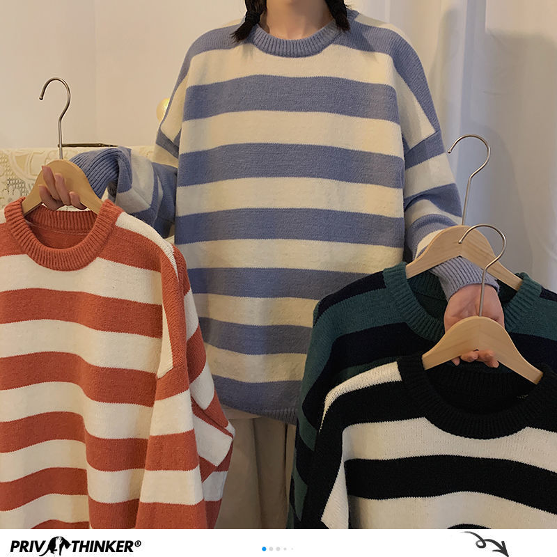 

2021 New Privathinker Men's Stripe Sweaters Winter New Woman Casual Pullovers Korean Streetwear Male Fashion Warm Clothing 0RCU, Yellow
