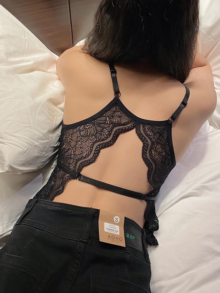 

the new beautiful back suspender online celebrity explodes thin lace to wear cross-gathered sexy vest to wipe the chest, Black