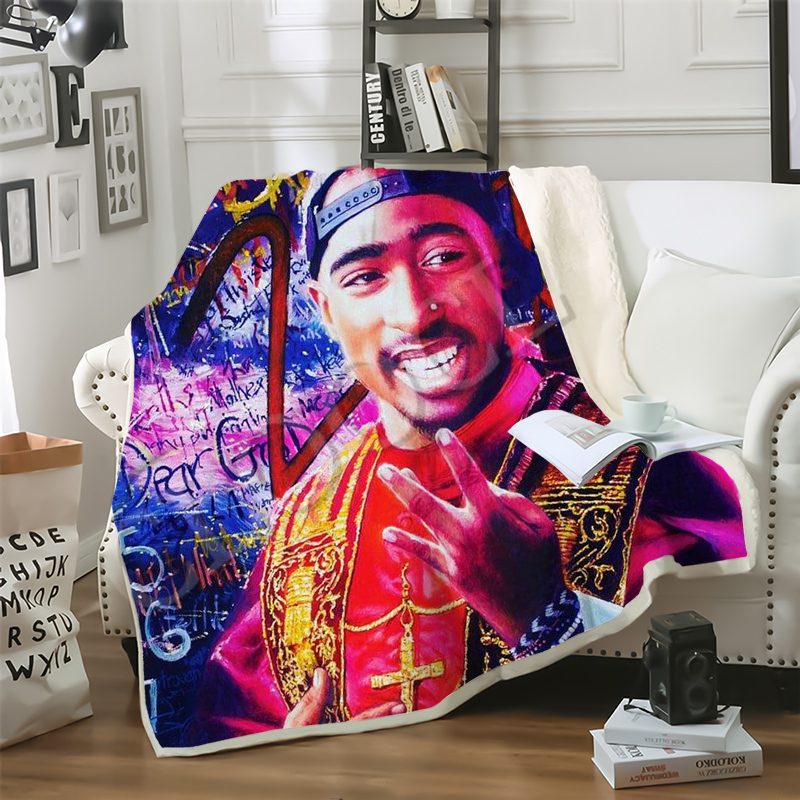 CLOOCL Popular Hip Hop Rapper Tupac Amaru Shakur 2pac Blanket 3D Print Double Layer Sofa Travel Teens Women Men Bedding Throw Plush Quilt-image-597158793
