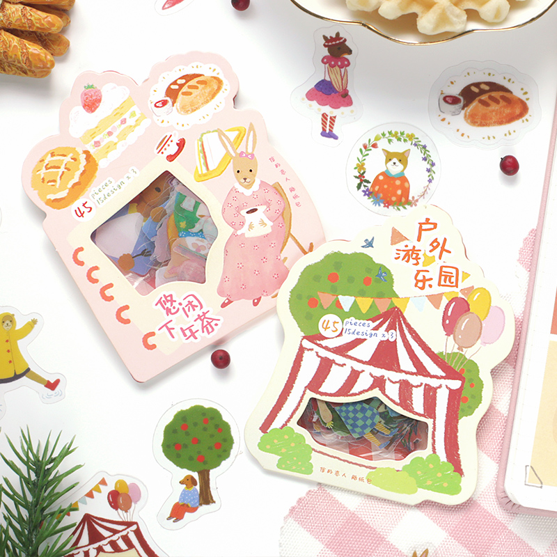 

Tianzi transparent pvc stickers scrapbook labels cute animals stationery for smart diaries 45 pcs