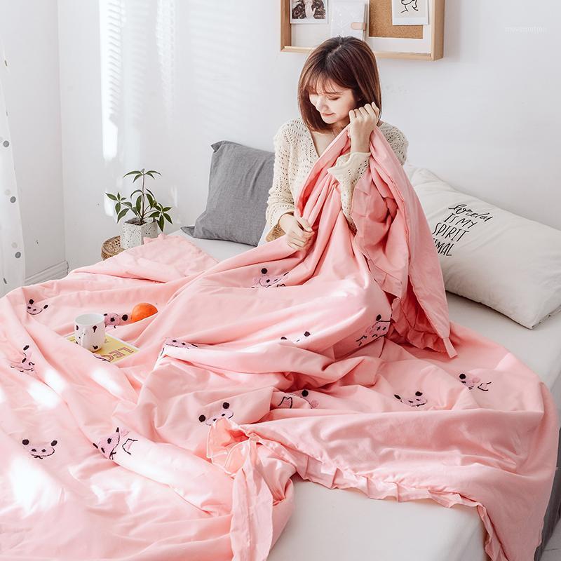 

100% washed cotton embroidered quilted bedspread for single  bed summer blanket solid Nordic style throw for children adult1, 02