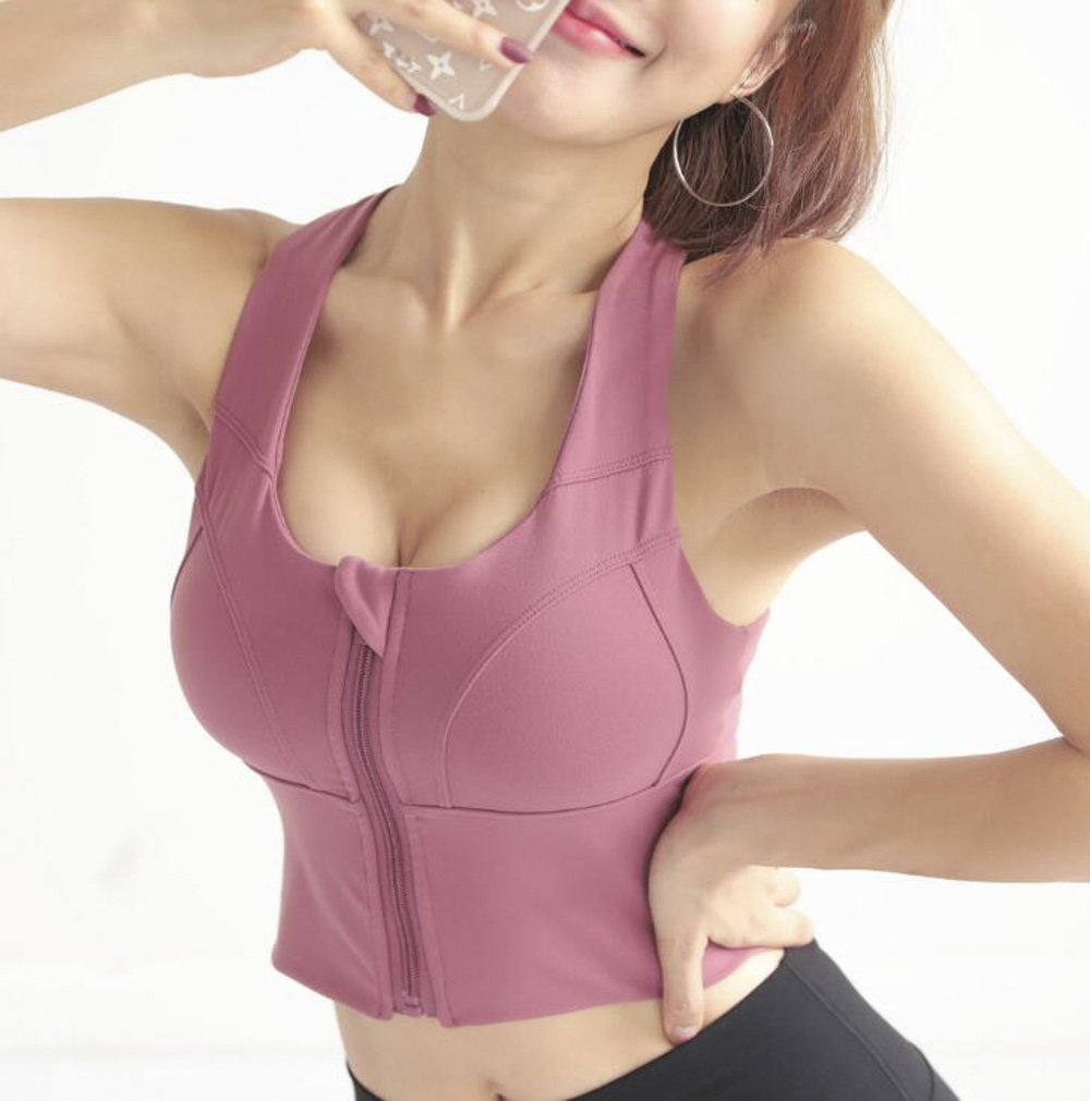

Racerback Sports Bras for Women Seamless High Impact Support for Yoga Gym Workout Fitness Sportwear Zipper Vest Jogging Tank Tops, Pink