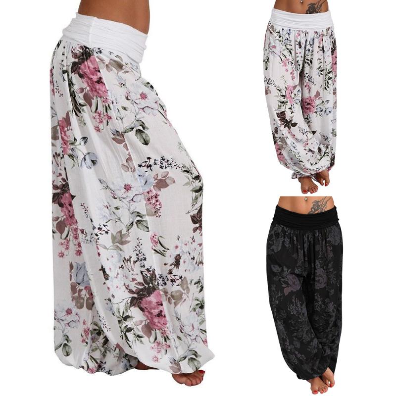 

Yoga Pants Loose Women Fitness Wide-legged Pants Baggy Boho Harem, White