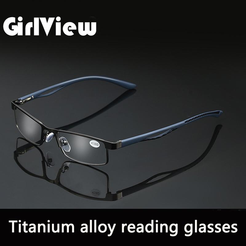 

Girlview Women's Titanium Alloy Reading Glasses Aspheric Lens Man Retro Business Hyperopia Prescription Glasses