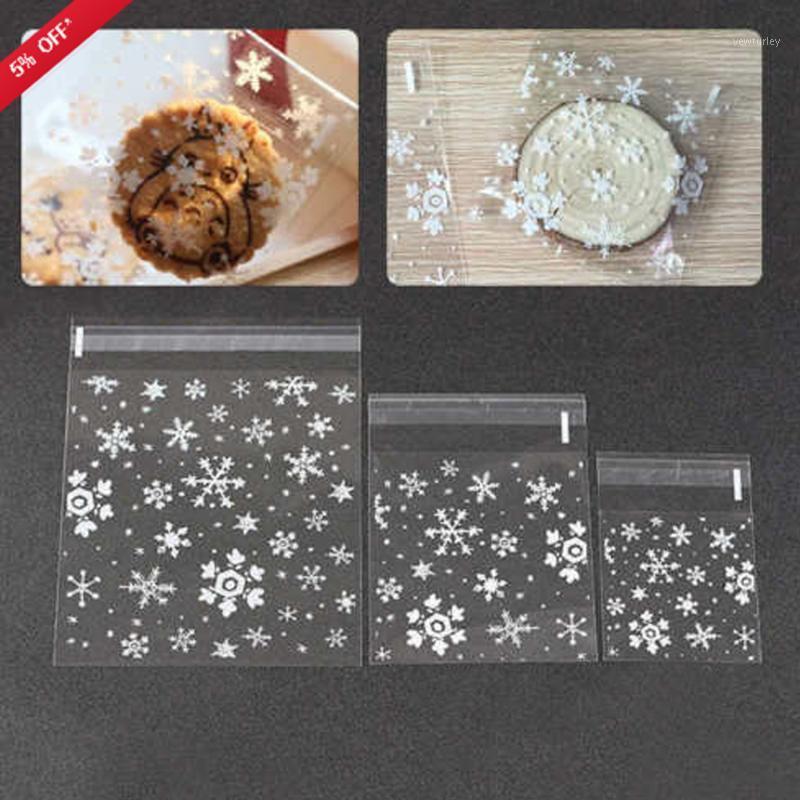 

100pcs Snowflake Cookie Dessert Bags Wedding Birthday Party Craft Self-adhesive Plastic Biscuit Packaging Bags1
