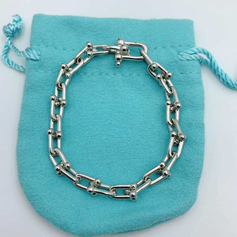 

100% 925sterling silvers bracelet classic fashion exquisite u-shaped pendant bracelet brand women jewelry gift,original logo1, Golden;silver