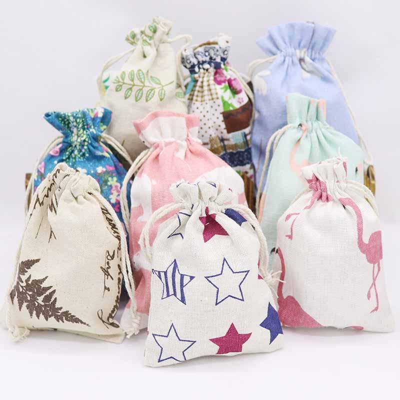 

Gift Wrap 10 Pcs 13x18cm Style Cotton Linen Fabric Dust Bag Socks/choolate /candy /ribbon Receive Home Flamingos /flowers