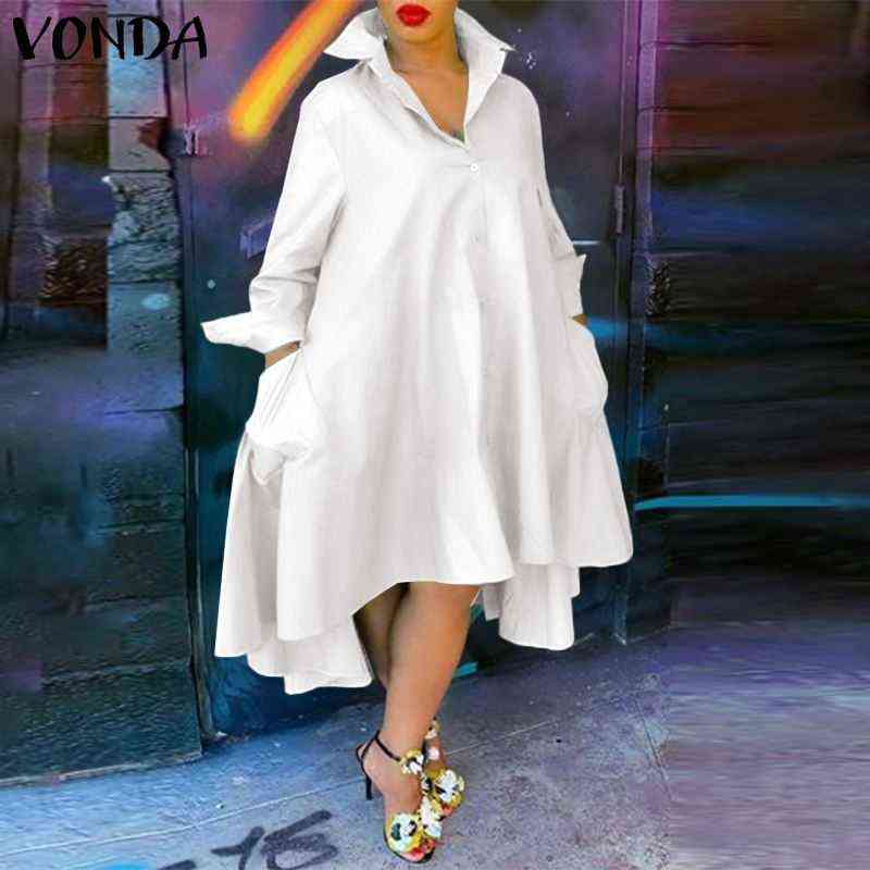 

Spring Loose Midi Dress Casual Women Dress 2021 VONDA Bohemian Sundress Vestidos Elegant Sundress Robe Femme G1223, B-blue