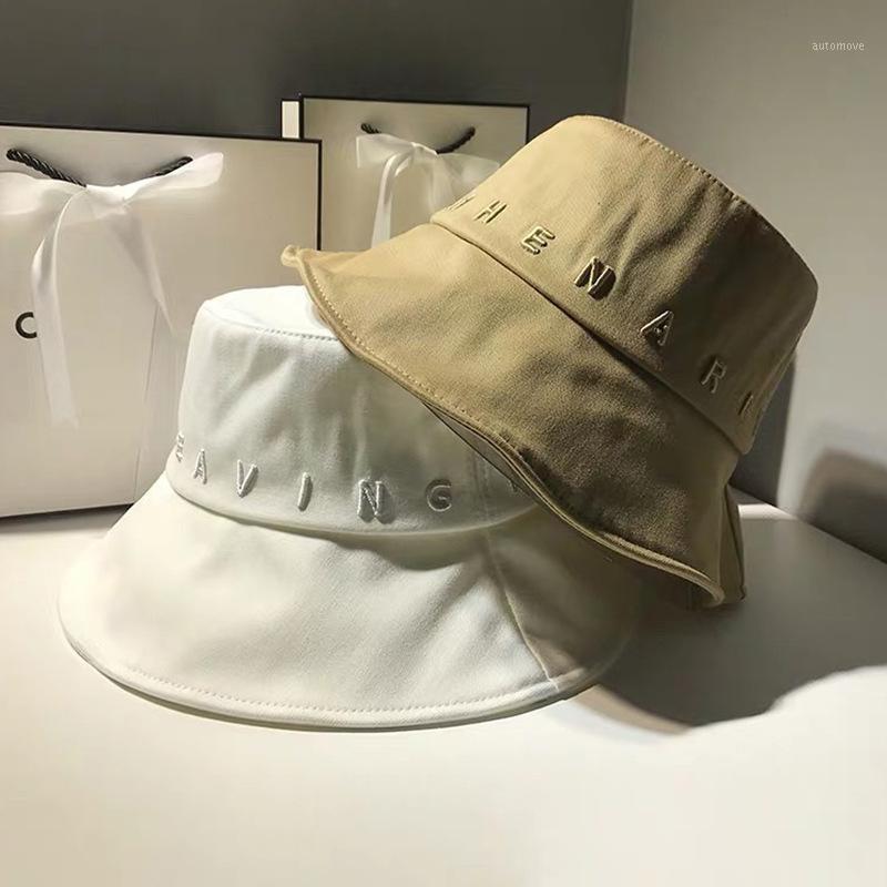 

2020 new bucket cap fashion three-dimensional letter embroidered fisherman's Hat Women's casual sun shade basin hat1, White