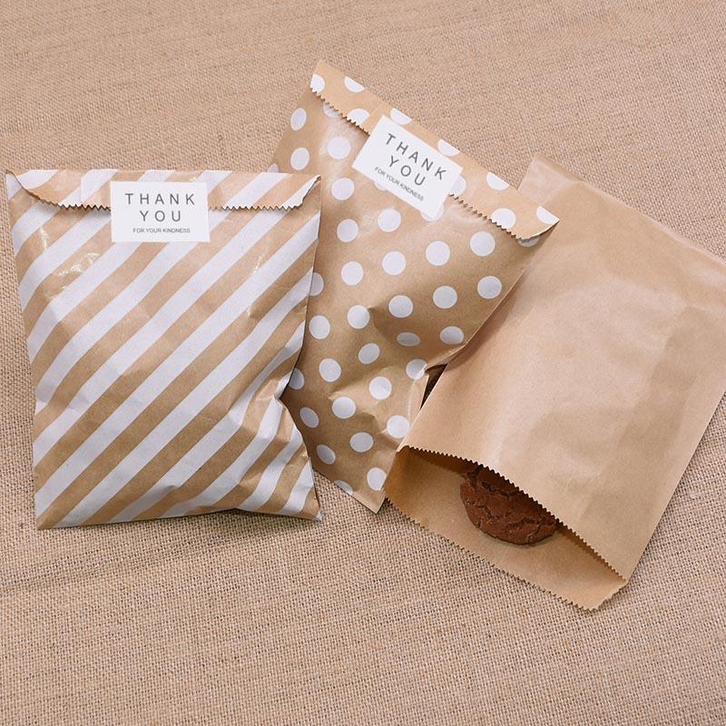 

25/50Pcs Kraft Paper Gift Bags Wave Stripe Dot Candy Cookie Bags Packing Pouch Wedding Festival Party Wrapping Supplies
