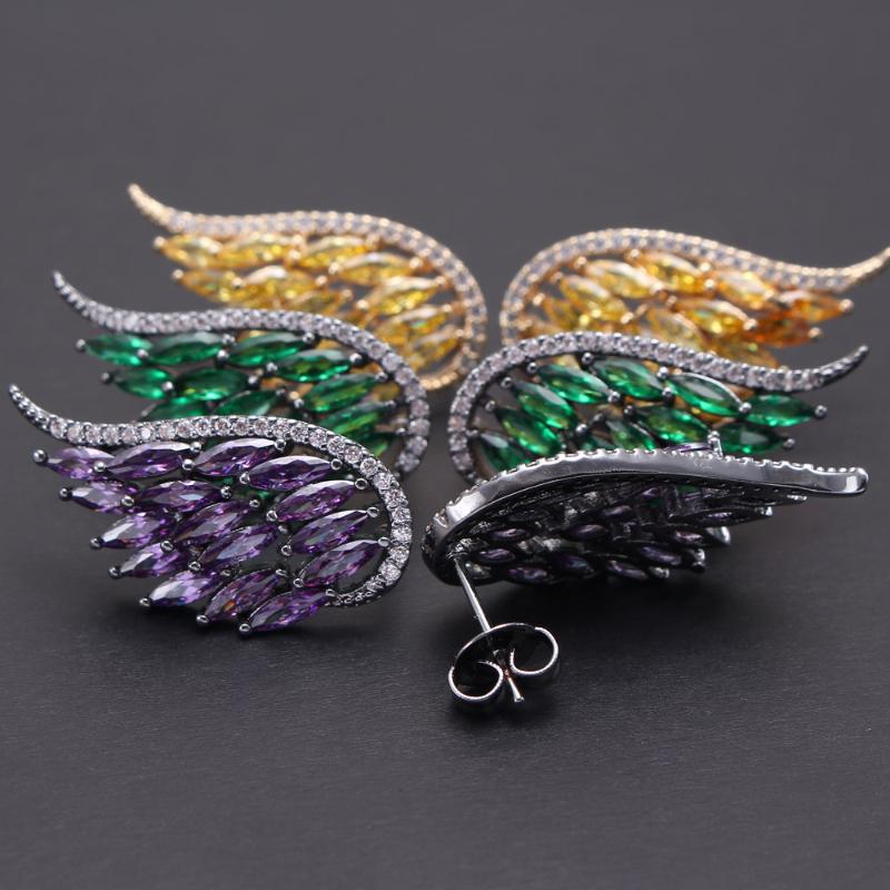 

MHS.SUN New Arrival Luxury Angel Wing Stud Earrings for Women Party CZ Zircon Jewelry Feather Earrings Fashion Christmas Gift