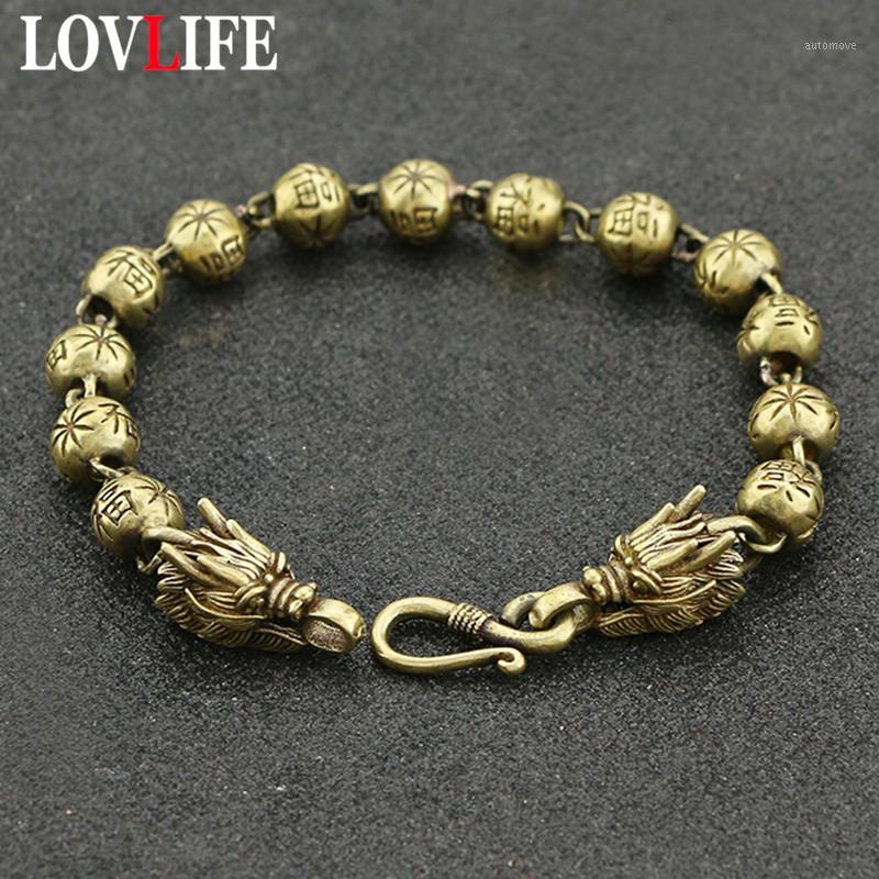 

Vintage Chinese Letter Blessing Beads Dragon Head Chain Bracelets for Women Brass Craft Accessories Punk Retro Men Bracelet Gift1